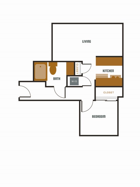 a floor plan of an apartment with a bedroom and a living room